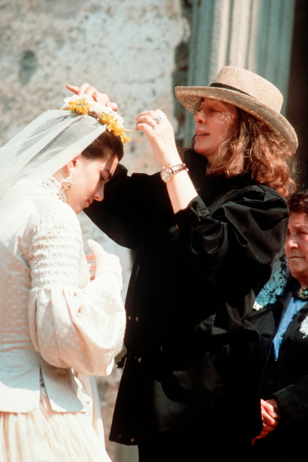 Milena Canonero prepping the wedding outfit for Sofia Coppola, The Godfather Part III, 1990