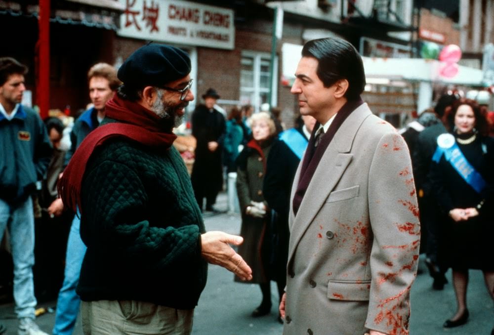 Joe Mantegna and Francis Ford Coppola between shots, The Godfather Part III, 1990