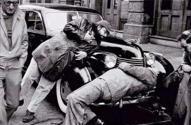 Francis Ford Coppola and Marlon Brando choreographing the scene where Don Corleone is shot, The Godfather, 1972