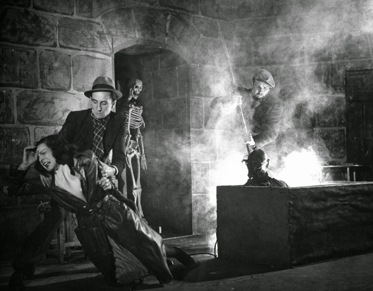 Scene featuring a sulphuric acid vat in The Corpse Merchant at the Grand Guignol, 1947