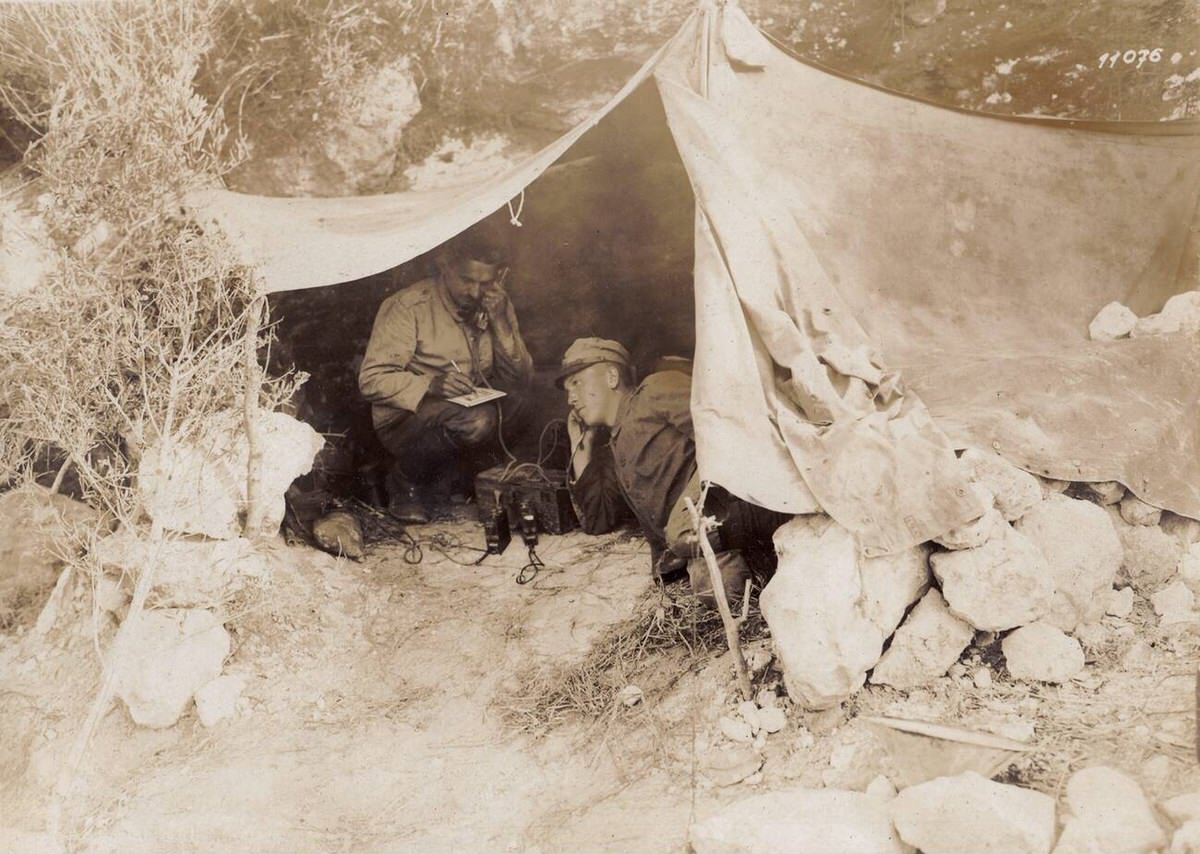 German soldiers making telephone calls during the Palestine Campaign, 1916