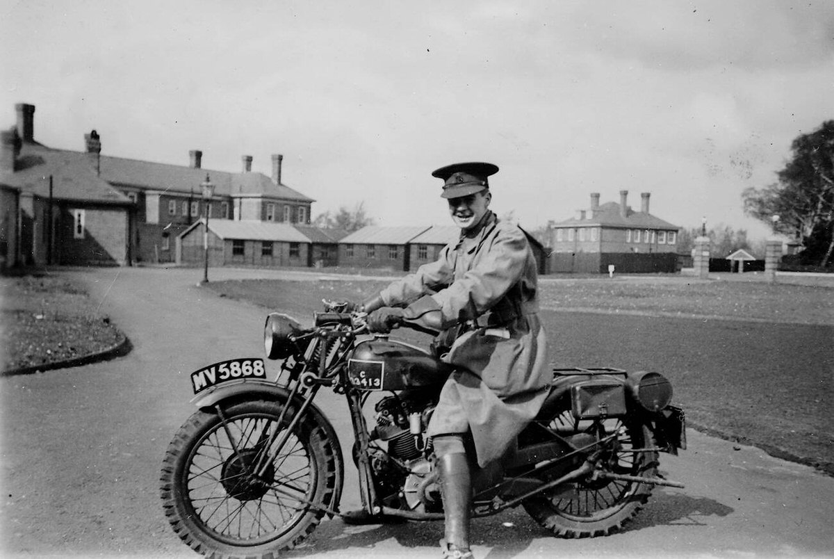 Officer on an army BSA motorcycle during the British occupation of Palestine, 1929