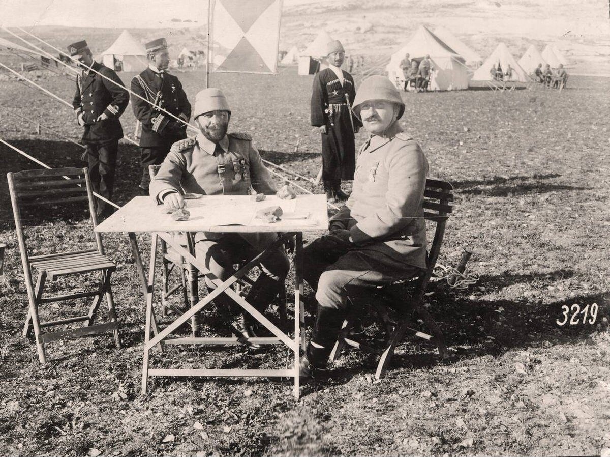 Djemal Pasha and Fuad Bey at a command post on the southern front in Palestine, 1915