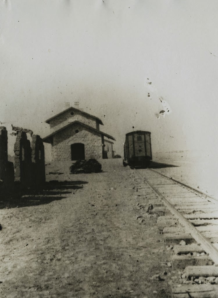 Trucks left standing in the station at Beersheba, 1914