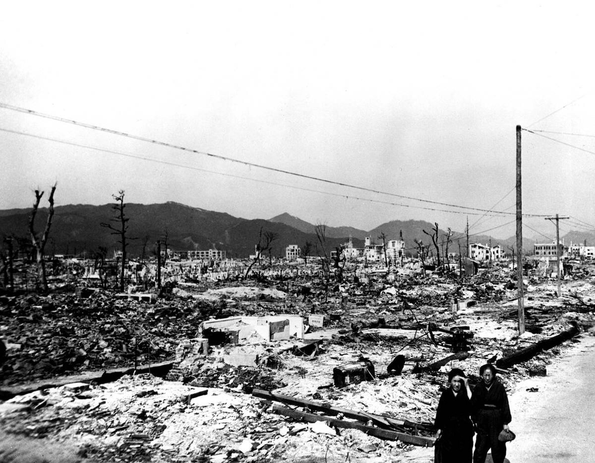 Desolation and dilapidated structures following the atomic bombing of Hiroshima, 1945