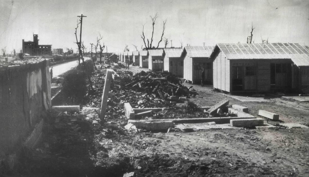 New single-story homes rising from the devastation in Hiroshima, 1946