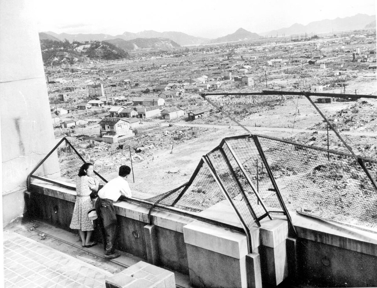 Tar-paper shacks in Hiroshima on the one-year anniversary of the atomic bomb, 1946