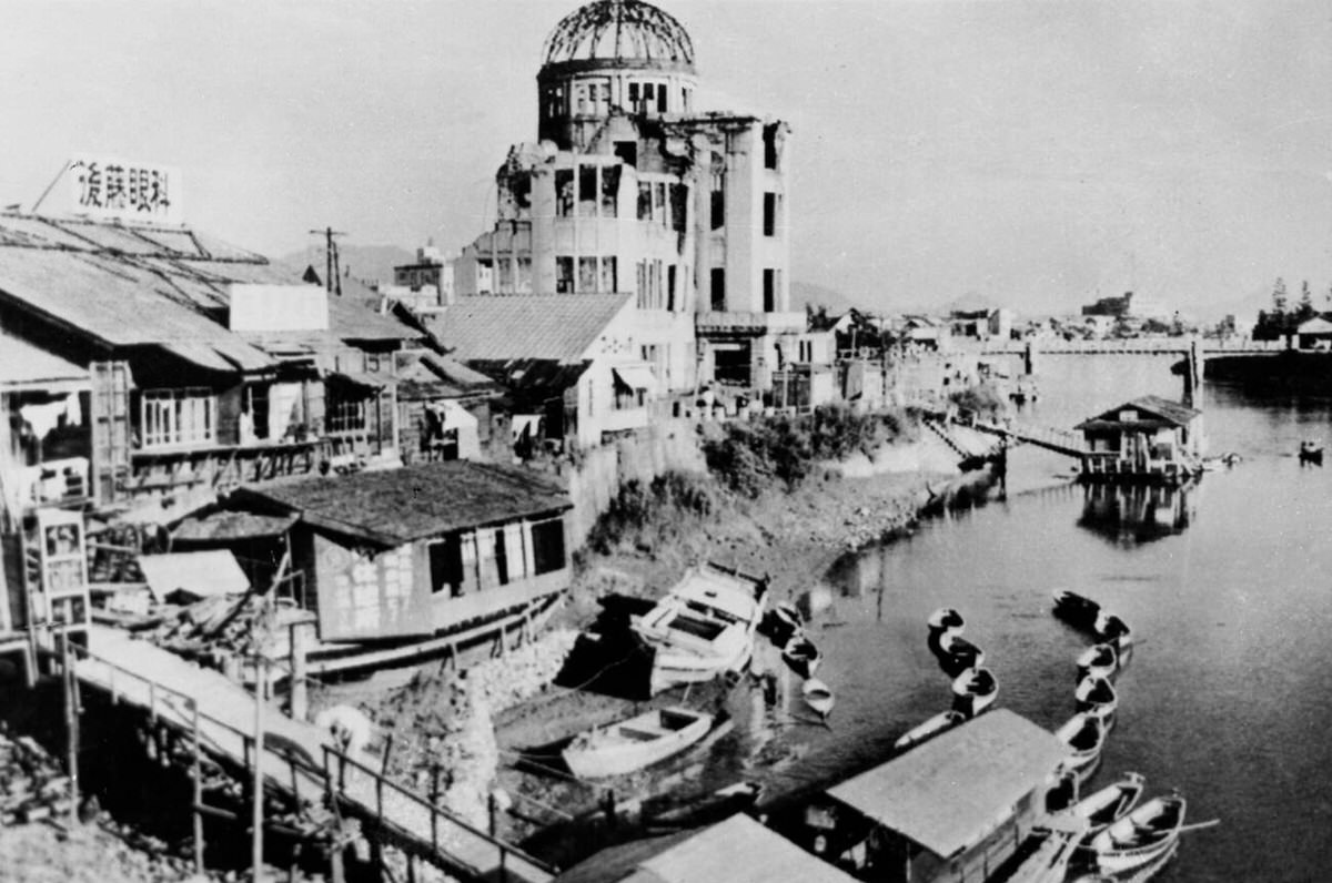 Ruined Industrial Exhibition Hall in Hiroshima nine years after the atomic bomb, 1954
