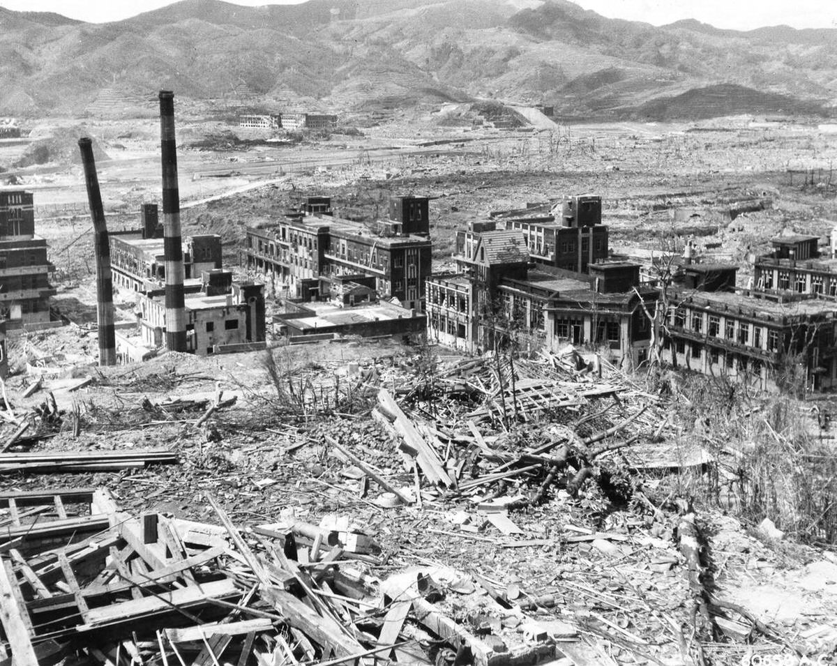 Nagasaki after the atomic bomb blast, 1945