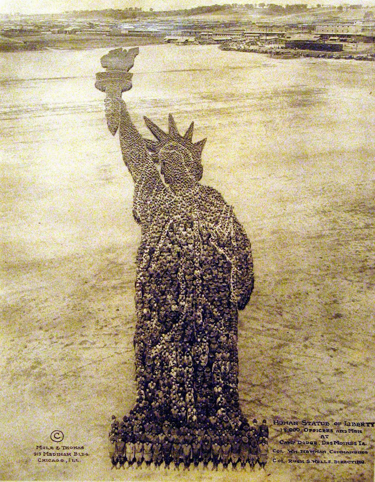 Human Statue of Liberty. 18,000 officers and men at Camp Dodge, Des Moines, Ia