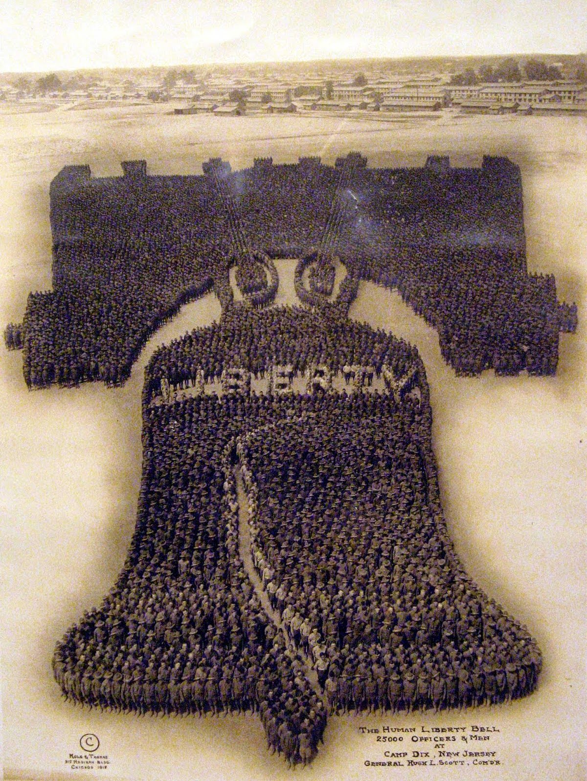 Human Liberty Bell. 25,000 officers and men at Camp Dix, New Jersey