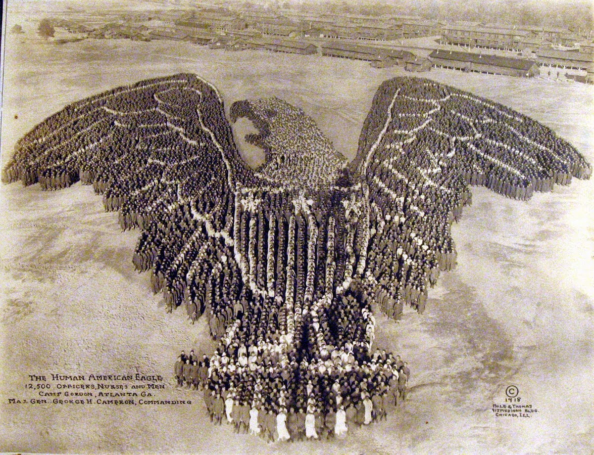 Human American Eagle. 12,500 officers, nurses and men; Camp Gordon, Atlanta