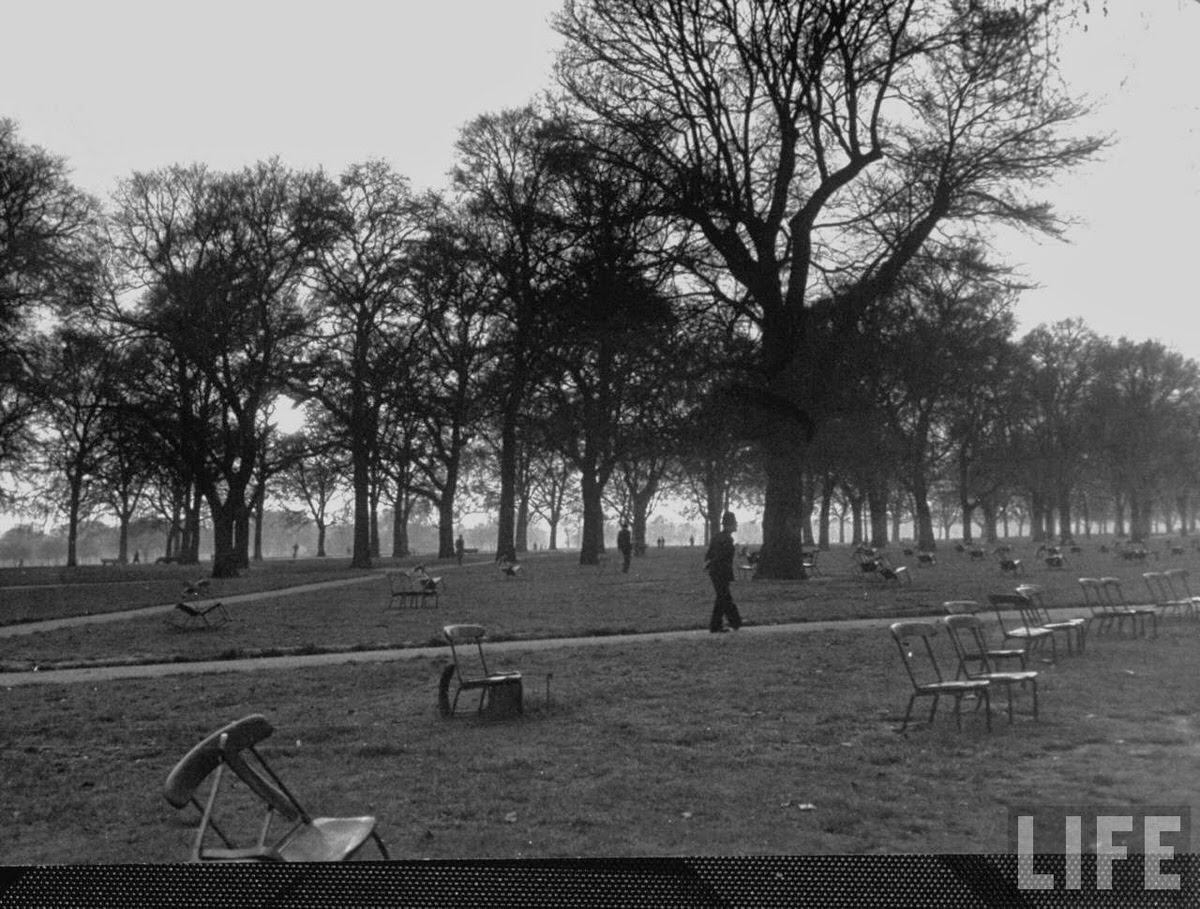 People taking an evening stroll through Hyde park.