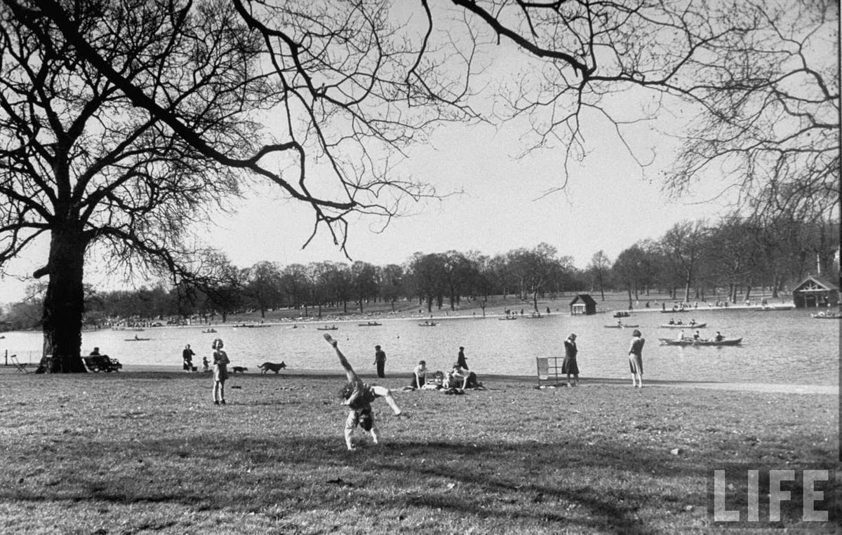 Young girls doing gymnastics in Hyde park.