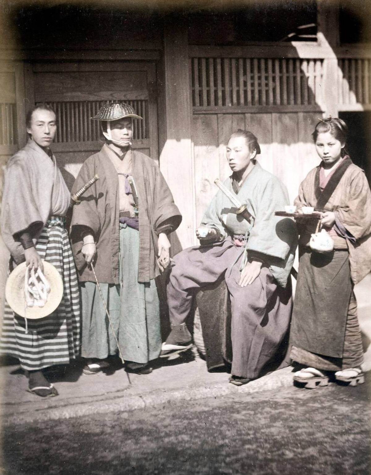 Taking tea at a tea house, 1860s