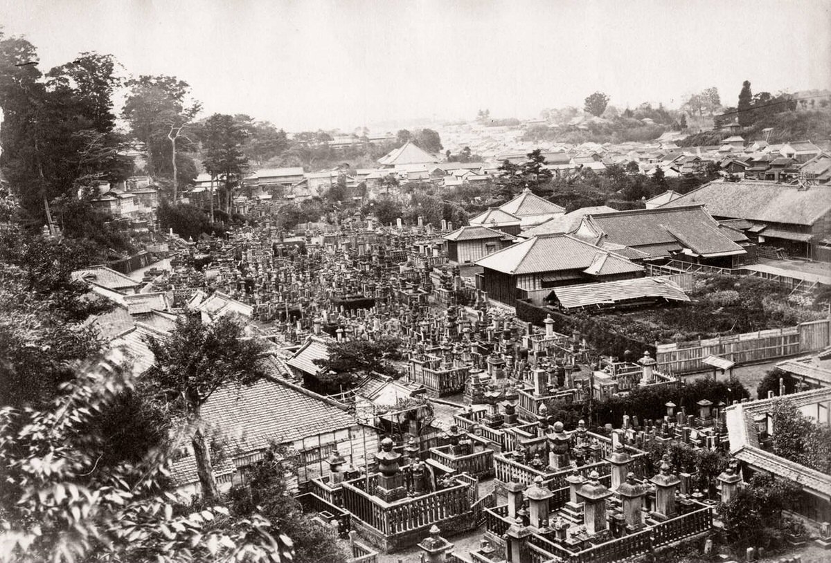Cemetery at Atagoyama in Tokyo, 1871