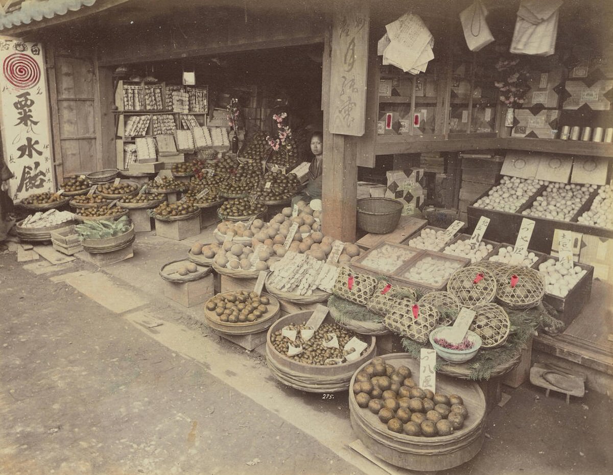 Orange shop in Japan, 1870s