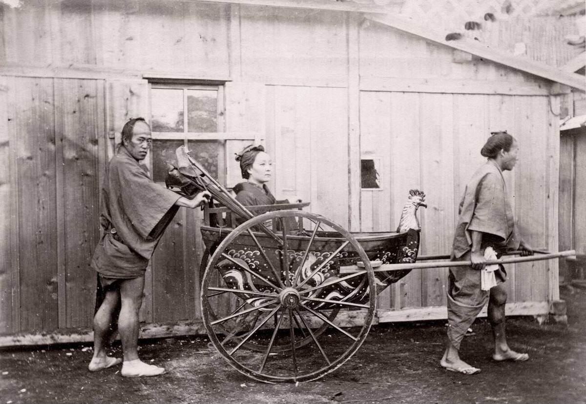 Woman in a rickshaw, 1870s