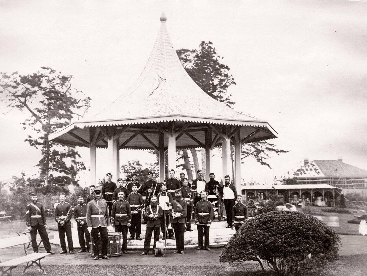Bandstand in the park in Yokohama, 1870s