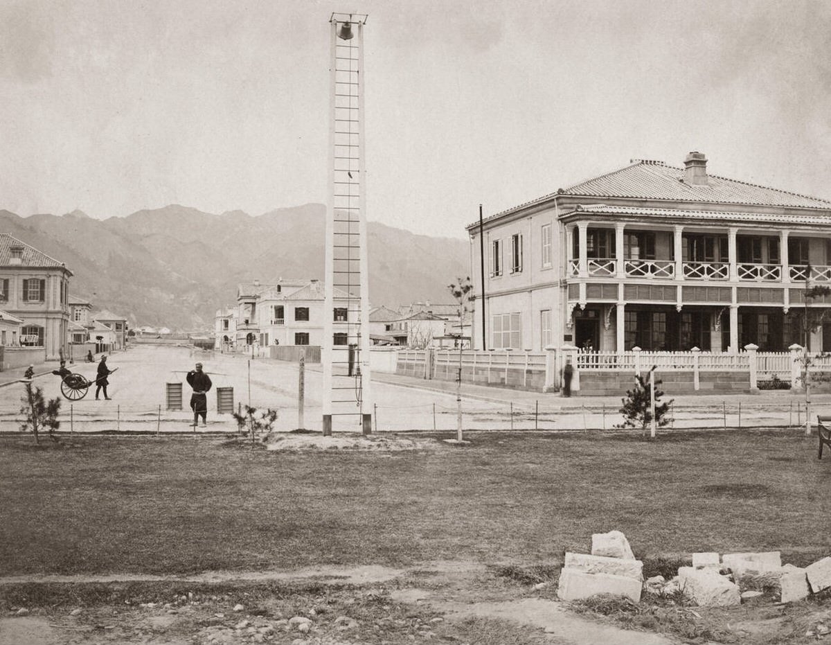 Fire bell on the Kobe Bund, Japan, 1870s