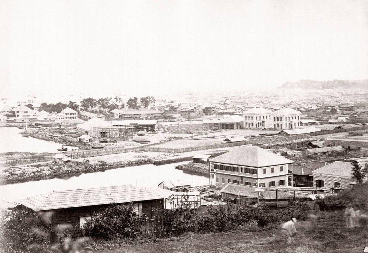 Railway station in Yokohama, 1870s