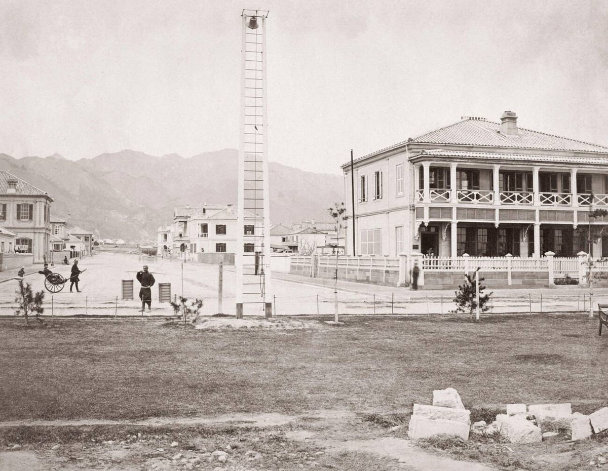 Fire bell on the Kobe Bund, 1870s