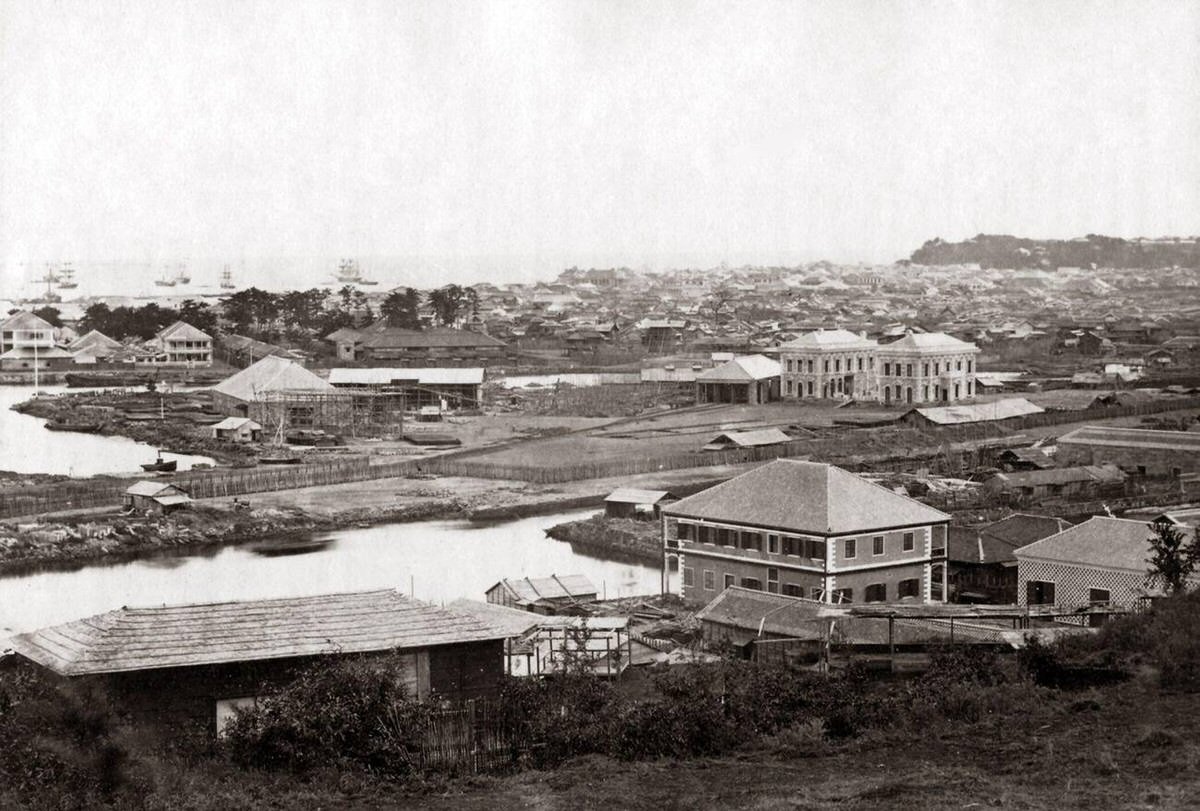 Railway station in Yokohama, Japan, 1870s