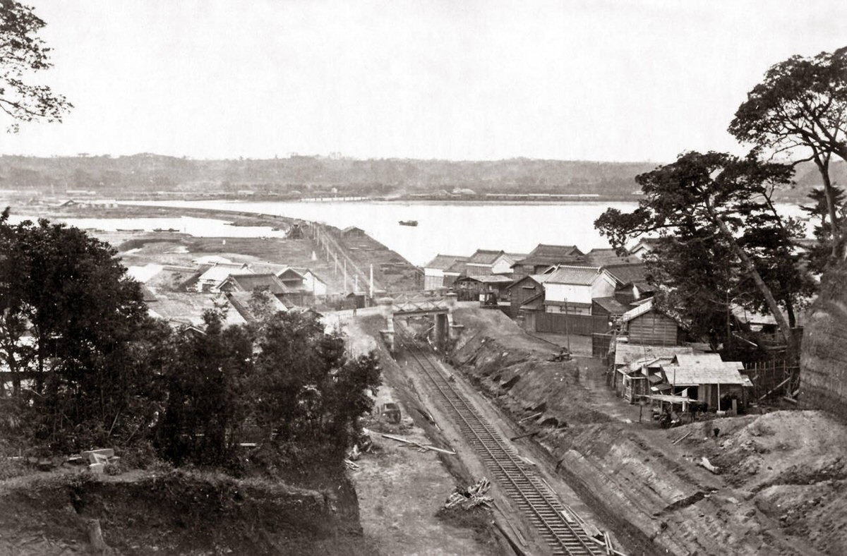 Railway line in Kanagawa, Yokohama, 1870s