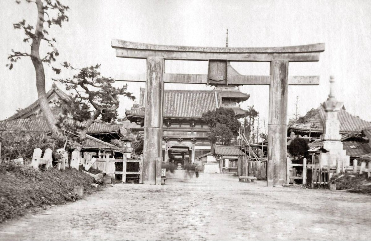 Pagoda at Shitenno-ji in Osaka, Japan, 1870s