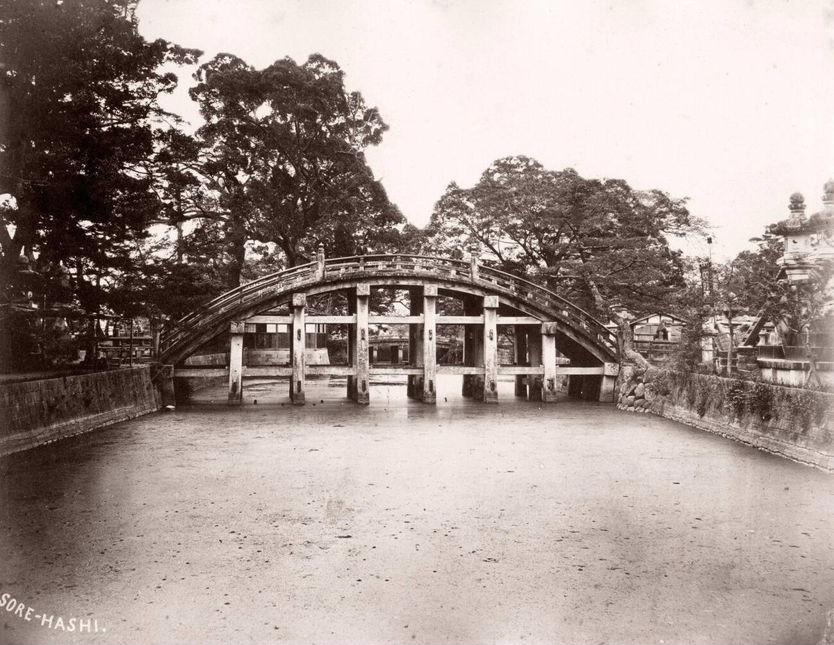 Humpback wooden bridge in Kobe, Japan, 1870s