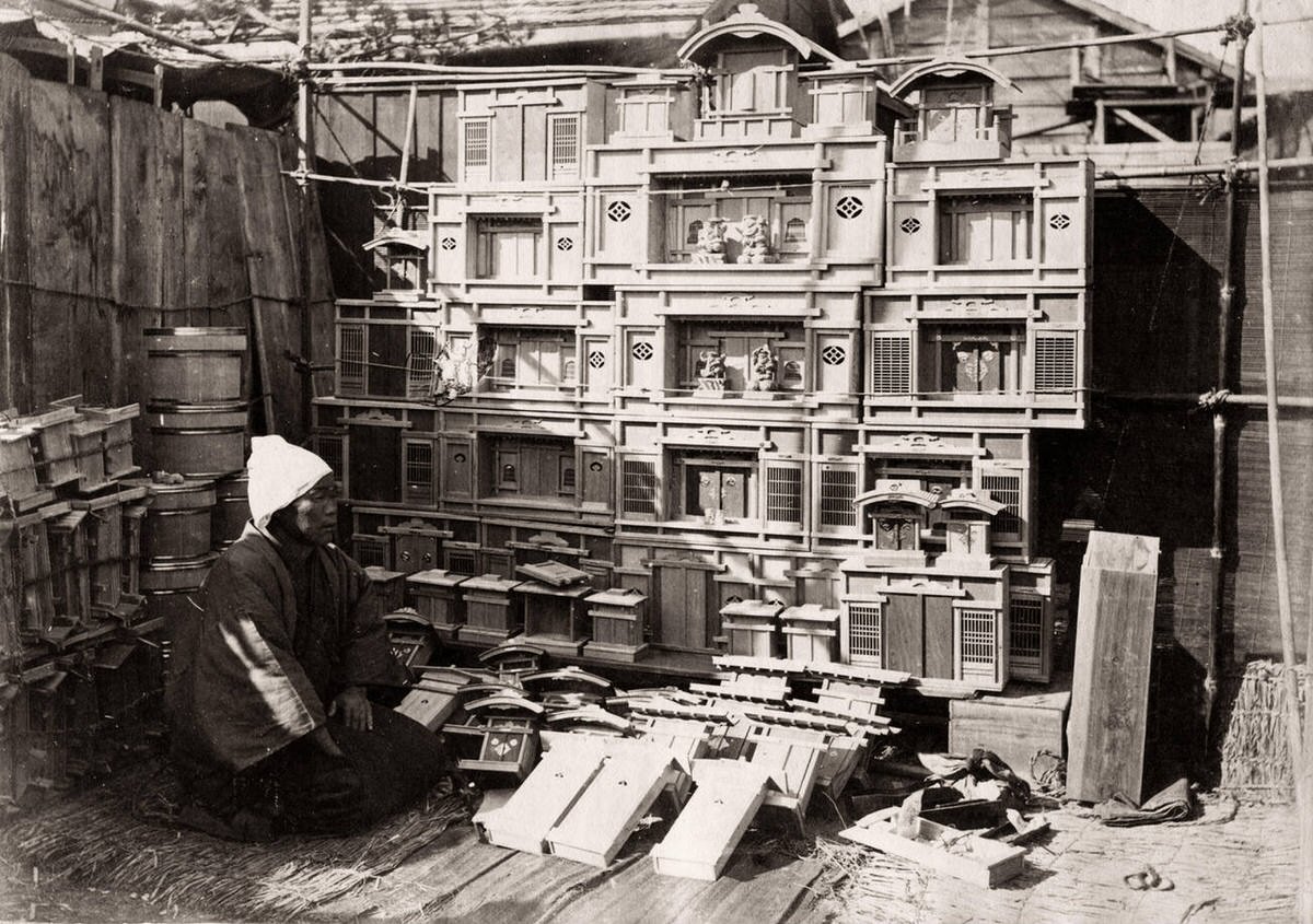 Seller of miyas or temples, 1871