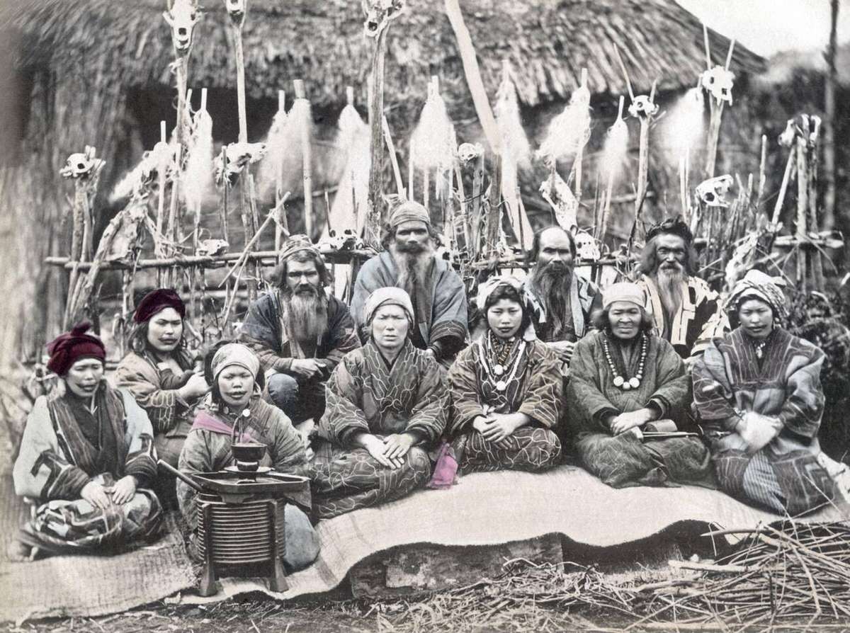 Group of Ainu people in Hokkaido, 1890