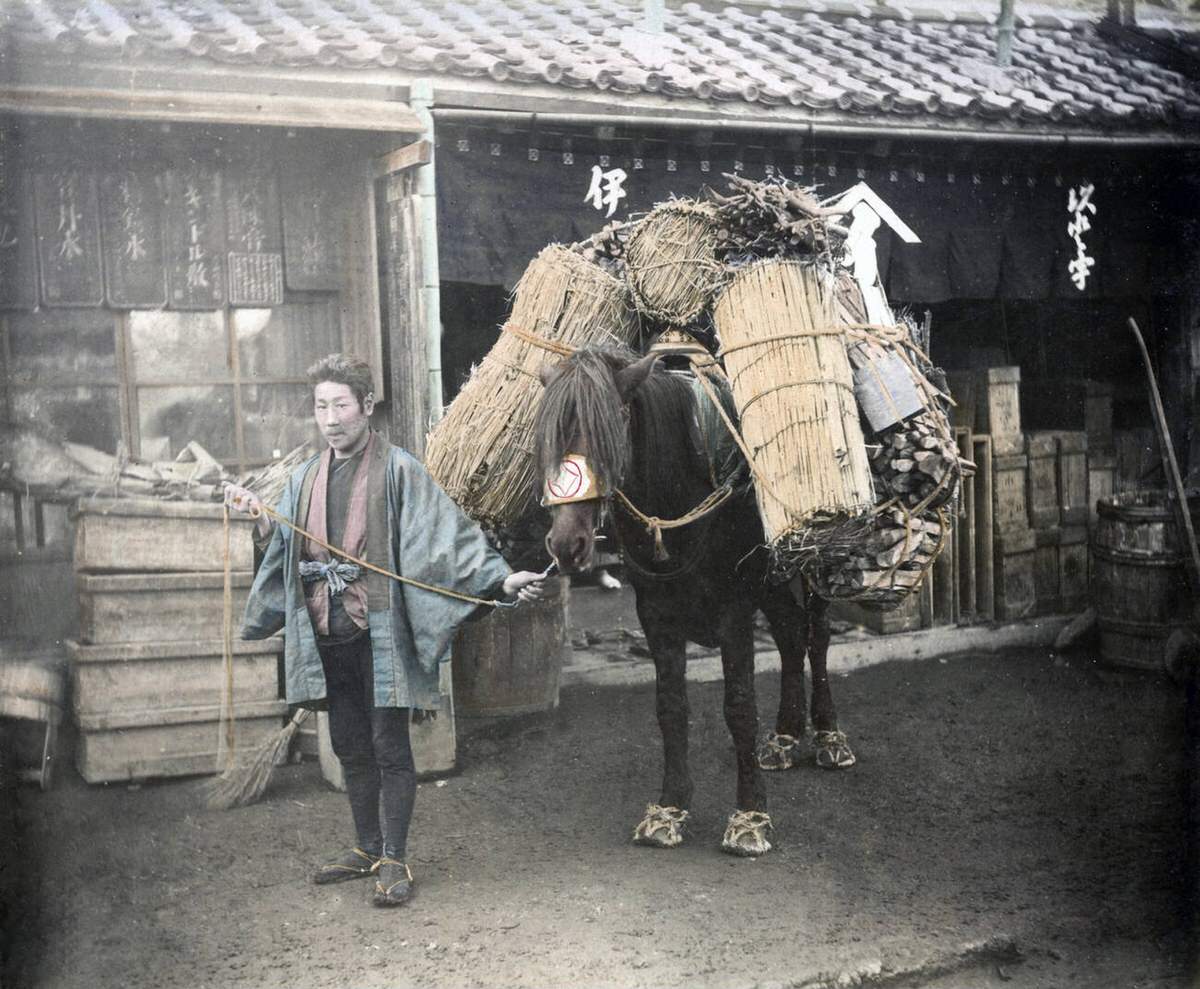 Farmer and a pack horse, 1880s