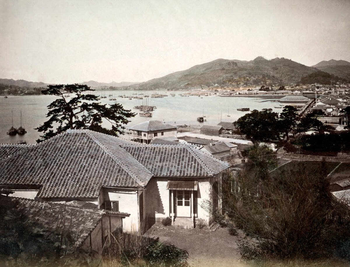 View of Nagasaki harbor from the foreign settlement, 1880s