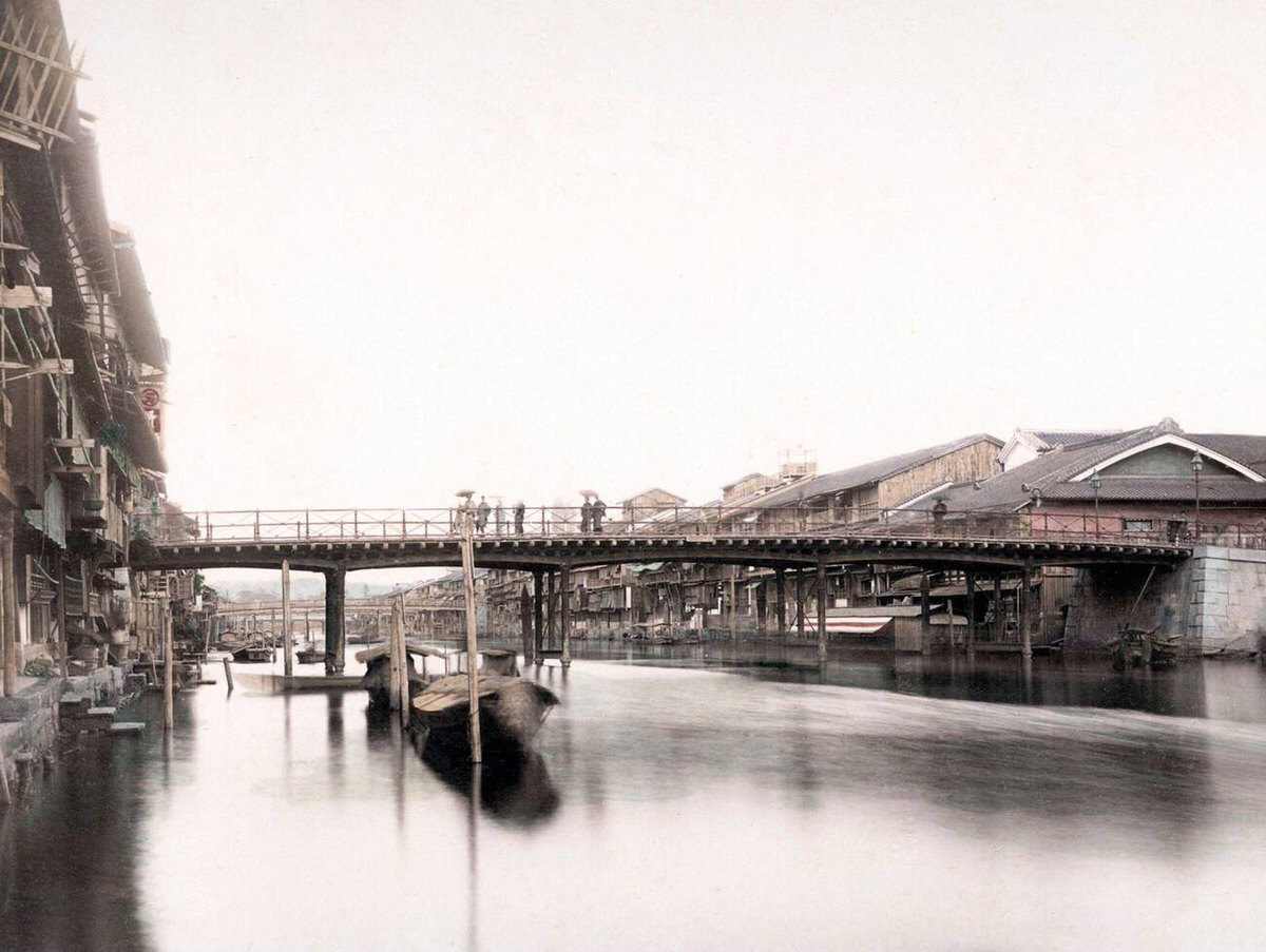 Canal bridge in Osaka, 1880s