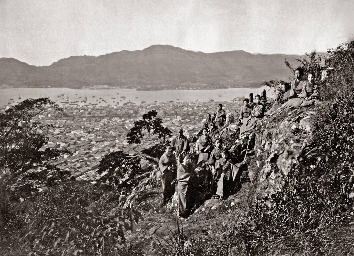 Group in the hills above Nagasaki, 1880s