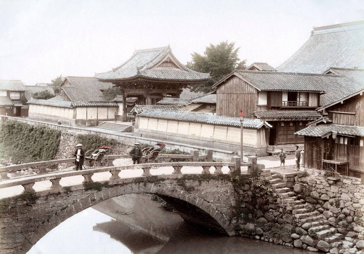 Kamiyabashi Bridge in Nagasaki, 1880s