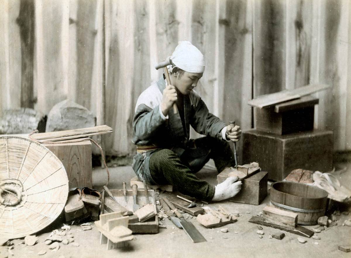 Carpenter at work, 1880s