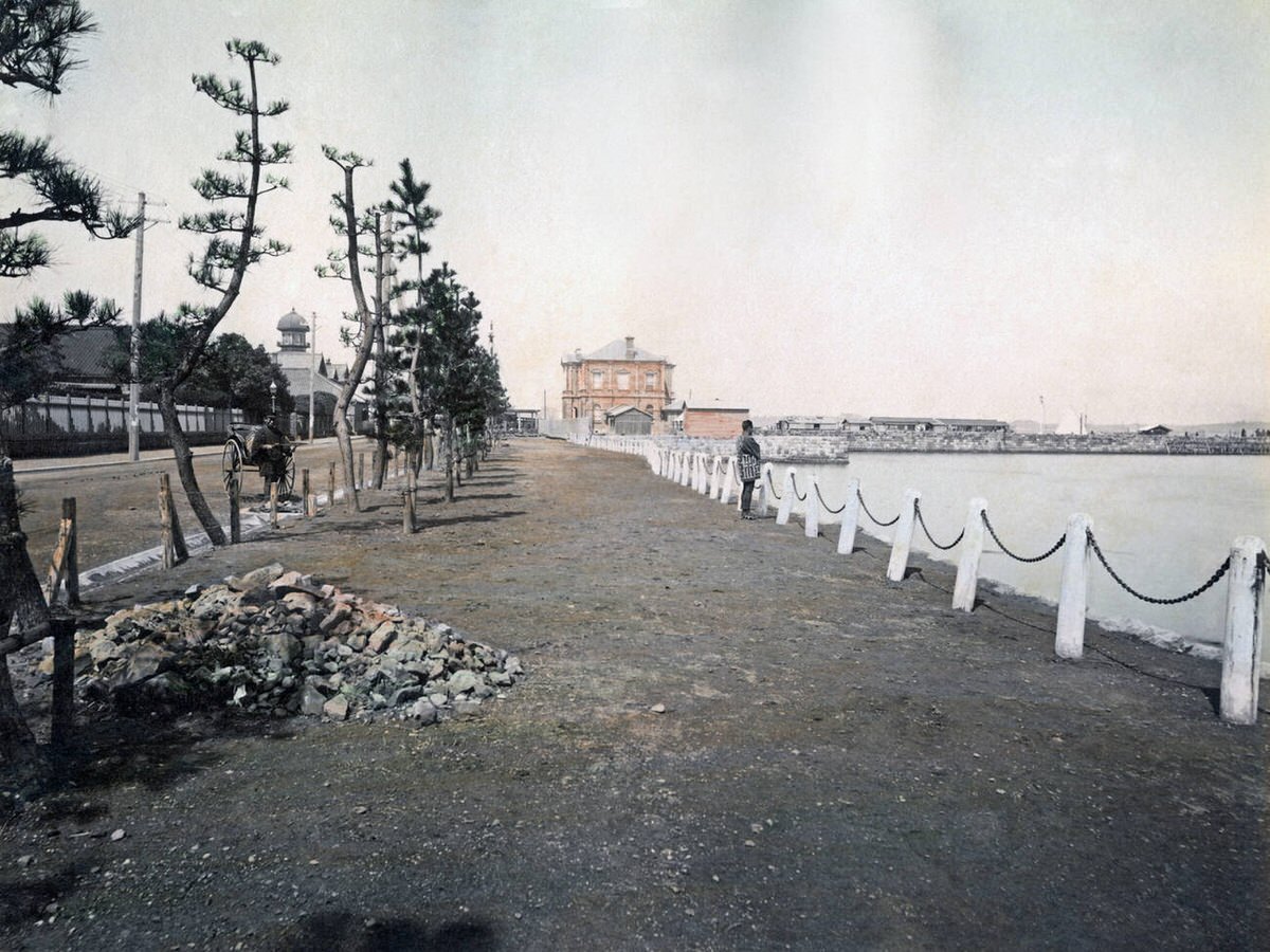View along the Bund in Yokohama, 1880s