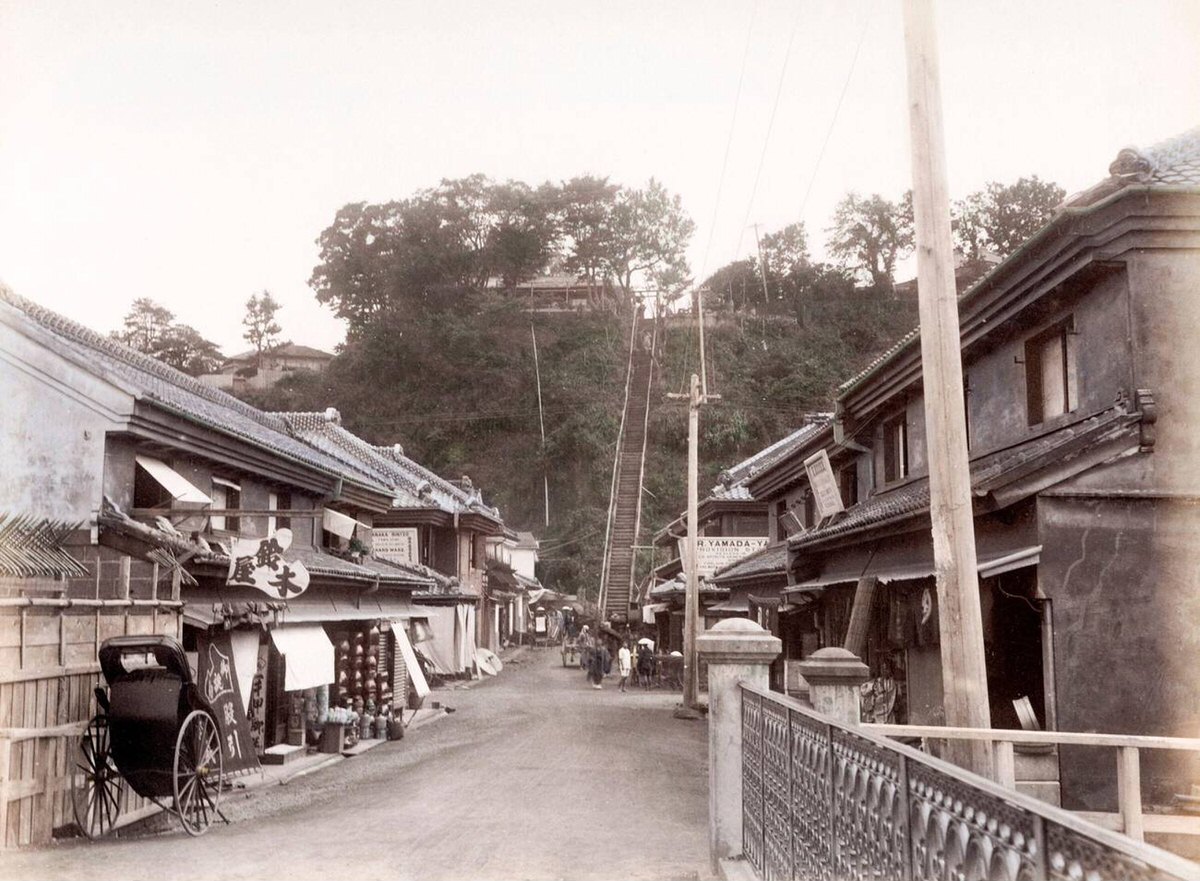 One Hundred Steps leading to the Bluff in Yokohama, 1880s