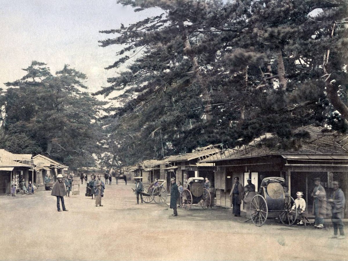 Village street scene, 1880s