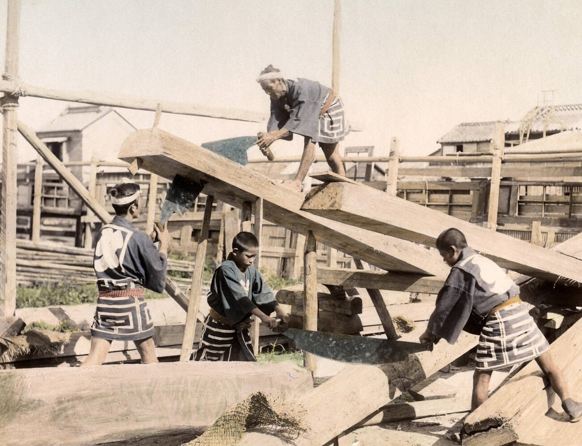 Carpenters at work, 1880s
