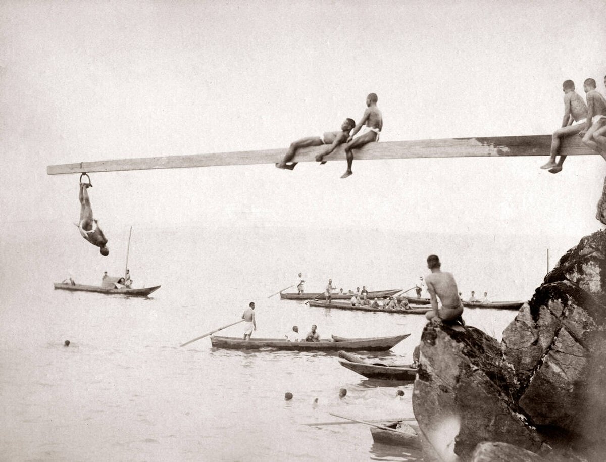 Swimming, diving, and boats, 1880s