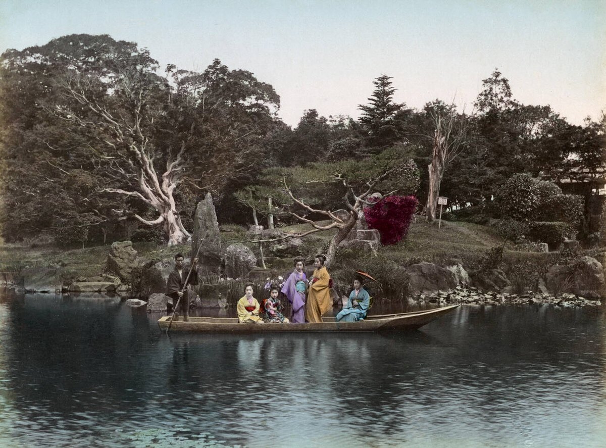 Geishas in a pleasure boat, 1880s