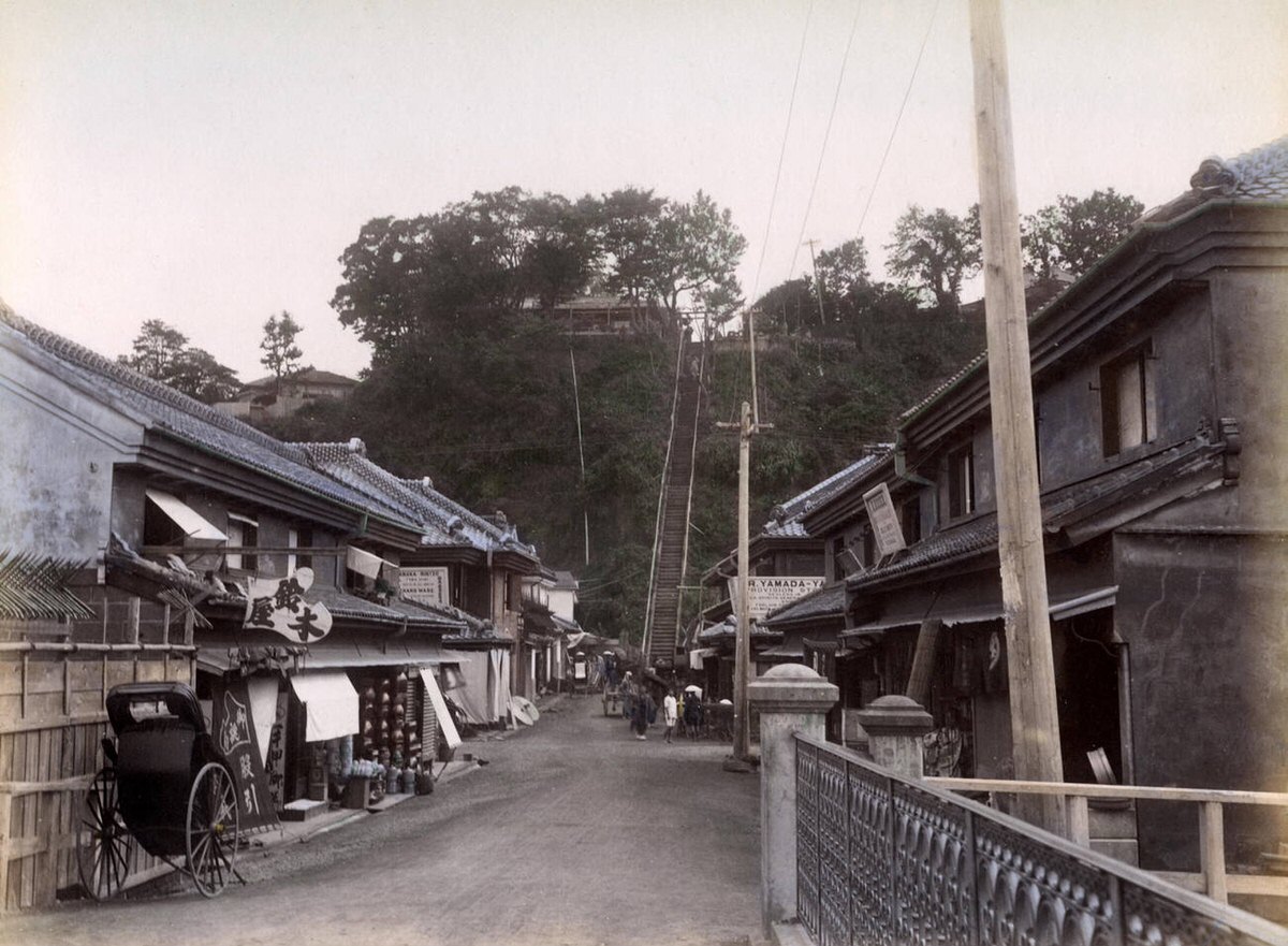 One Hundred Steps leading to the Bluff in Yokohama, 1880s