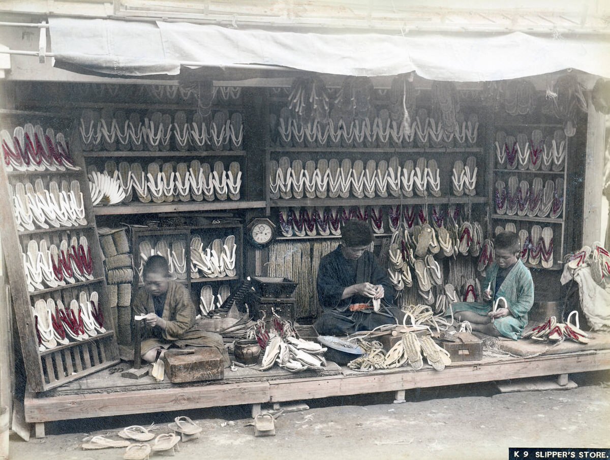 Geta clog shop in Japan, 1880s