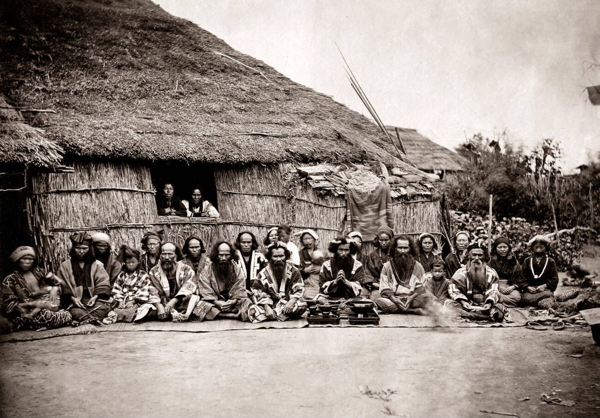 Group of Ainu people in Hokkaido, 1880s