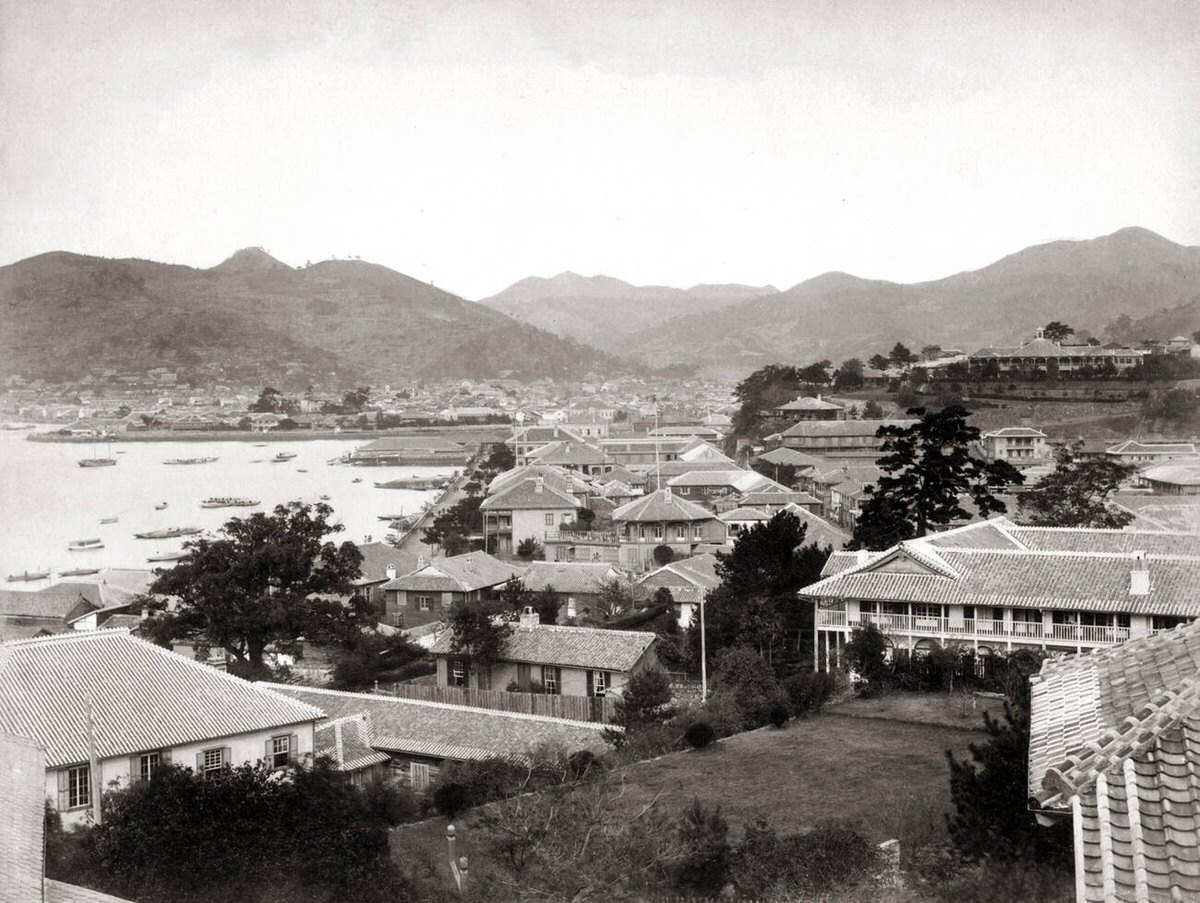 Foreign settlement and Nagasaki Harbor, 1880s