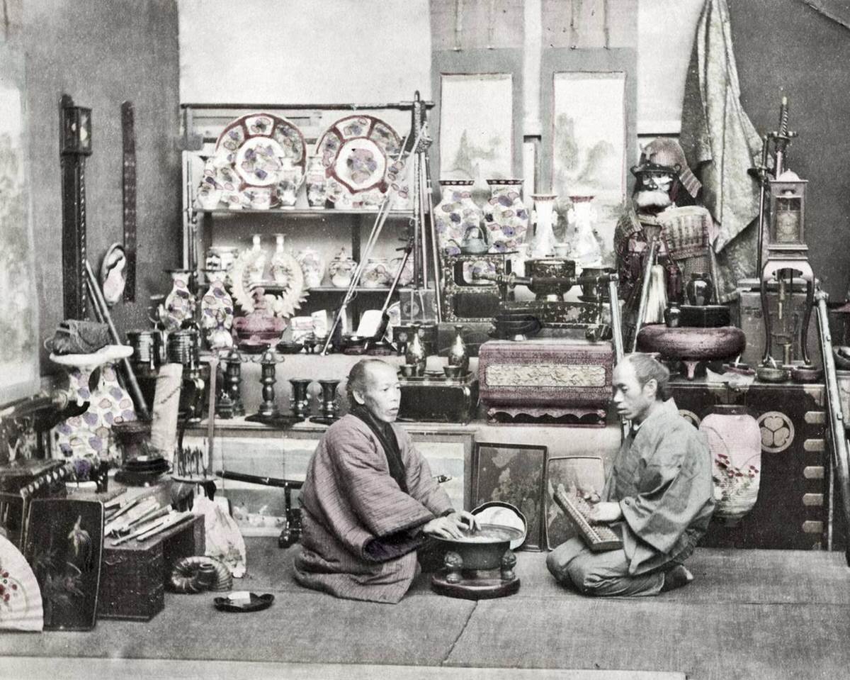 Curio shop in Japan, 1890