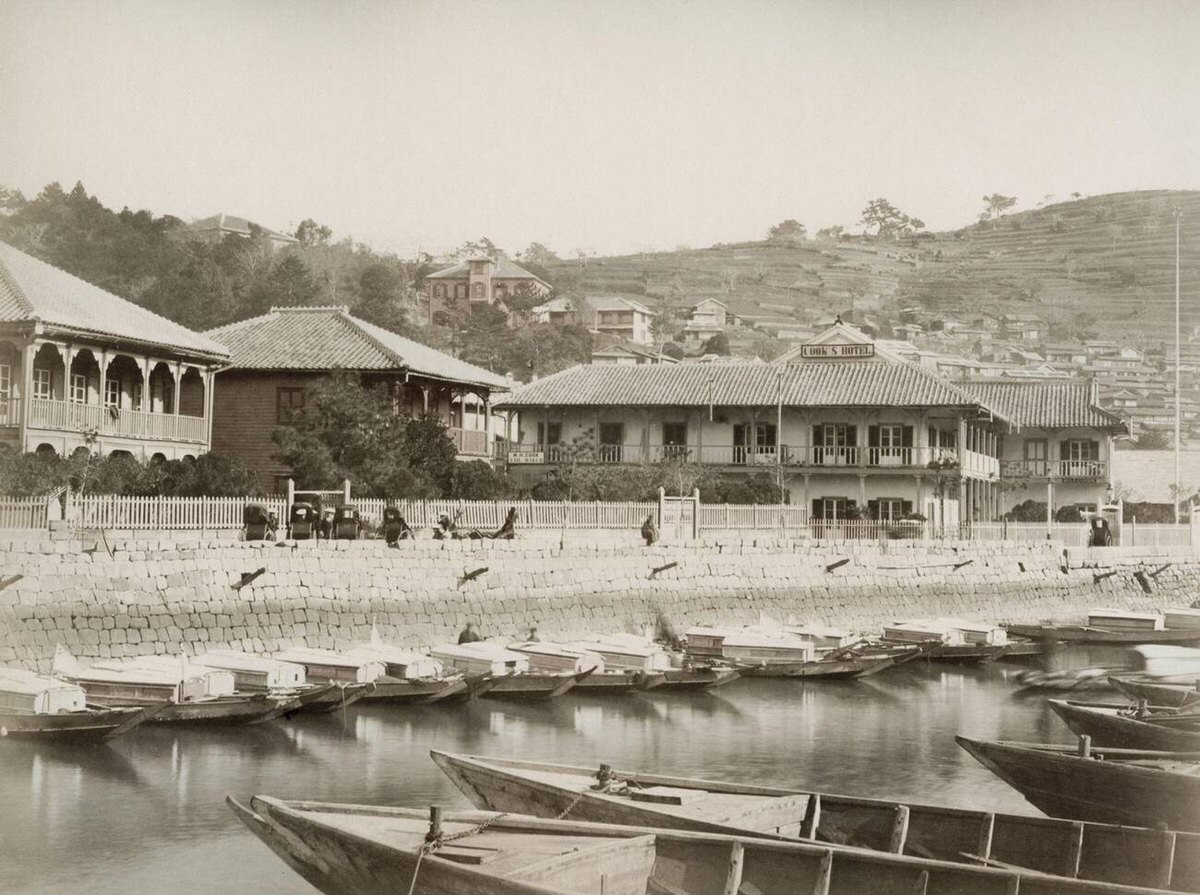 Boats along the waterfront at Oura, Nagasaki, 1890